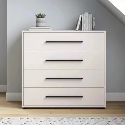 Produktbild von Modena K4SZ Kommode 100 cm – moderne Kommode mit 4 großen Schubladen, funktionaler Stauraumschrank für Wohnzimmer, Schlafzimmer, Jugendzimmer und Büro (Weiß)