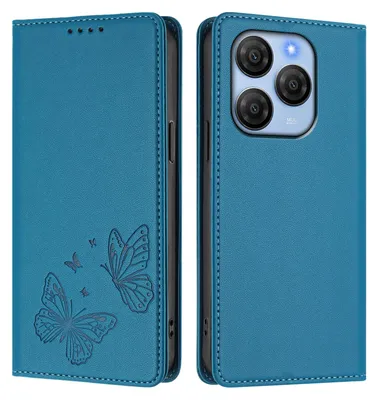 Image de Étui en cuir pour Blackview Shark 9, motif papillon, étui portefeuille à rabat avec support, bleu
