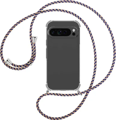 Produktbild von Handykette Backcover-Schutzhülle mit Band (Metall silberfarben) für Google Pixel 9 Pro - blau+beige