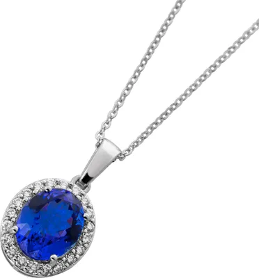 Produktbild von Brillant Halskette Platin 950 Anhänger Natur Tansanit Diamanten  45