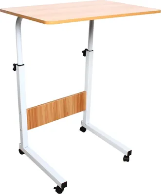 Produktbild von Höhenverstellbarer Laptop-Tisch - Computertisch mit Rollen - 70–90 cm Arbeitshöhe - U-Form freistehend - Metallgestell - Weiß