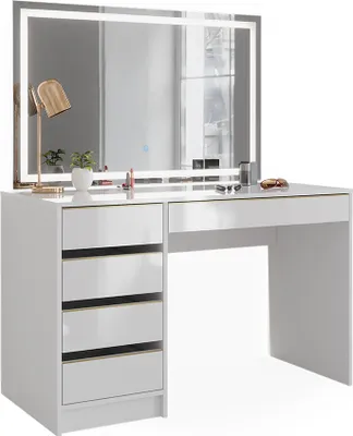 Produktbild von Schminktisch Vicco Sherry Weiß/Gold 120 cm mit LED-Spiegel, Model 47707