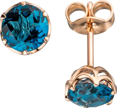 Produktbild von JOBO Ohrstecker rund 585 Gold Rotgold 2 Blautopase blau London blue Ohrringe