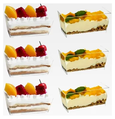Produktbild von 40 Stück Dessertbecher, Wiederverwendbare Plastik Dessertbecher, 140ml Rechteckige Dessertgläser mit Löffel, Transparente Dessertschalen für DIY Desserts