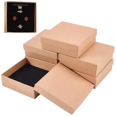 Schmuckgeschenkboxen, 6 Stück, Kraftpapier, 11,2x11,2x3,8 cm
