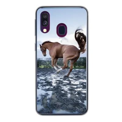 Produktbild von MuchoWow® Handyhülle Schutzhülle Hülle für Samsung Galaxy A40 Ein bockendes Pferd in den Pfützen Silikon Softcase Handy Hülle - Handy-Tasche