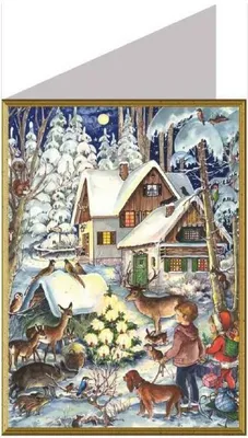 Produktbild von Weihnachtskarte mit Tieren und verschneiter Waldlandschaft