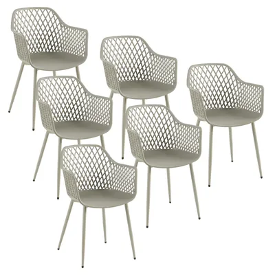 Produktbild von HJ_WeDoo Esszimmerstühle 6er Set Grau, Kunststoff & Metall, 130 kg Tragkraft, mit Rücken- & Armlehne, Modell Tarje, Retro-Skandinavisch, Rückenlehne mit Gitterstruktur, Ergonomisch