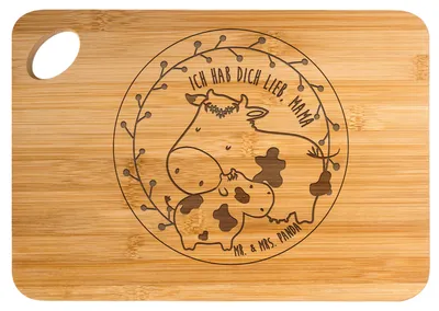 Produktbild von Mr. & Mrs. Panda Holzbrett Kuh Mama - Transparent - Geschenk, schneidbrett, Liebe, Familie, Geburtstag, Muttertag, Weihnachten, Frühstücksbrett, Brett, Schneidebrett