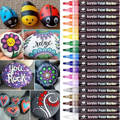 Produktbild von 18 Farben Acrylstifte Marker Stift Set Acrylic Stein Glas Keramik 2-3mm handwerk