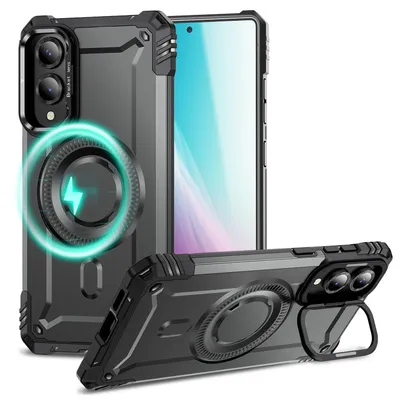 Produktbild von NALIA Magnetische Panzerhülle für Samsung Galaxy S25 Edge – für MagSafe & Kamera-Stand – GRANITE (Outdoor) – Marke aus Berlin – Sturmgrau