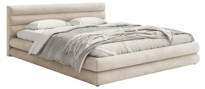Image de Selsey ALEGRE - Lit rembourré avec housse en velours imperméable et espace de rangement, beige clair, 160x200 cm