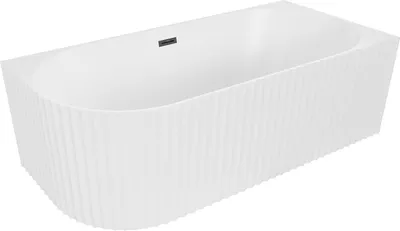 Produktbild von Mexen Gia freistehende Eckwanne rechts geriffelt 150 x 75 cm, weiß matt, Überlauf schwarz - 52701507501P-70