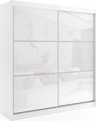 Produktbild von ALTDECOR Kleiderschrank mit Lacobel-Schiebetüren, kugelgelagerte Führungsschienen und Aluminium-Leisten - VIVONA - 200 cm - Weiß