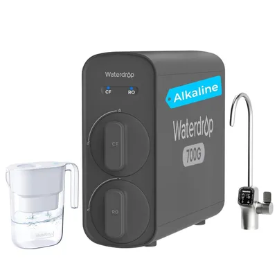 Produktbild von Waterdrop G5P700A Alkalischer Mineral Umkehrosmose-Wasserfilter, 700 GPD, mit einer zusätzlichen WD-PT-05W Wasserfilterkanne