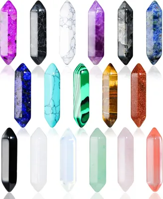 Produktbild von 17 Stück heilende Kristallsteine Sets, sechseckige heilende Kristall Reiki Meditations Edelsteine Chakra Steine Amethyst Tigerauge Obsidian Rosenquarz Anhänger spirituelle Dekoration esoterisch