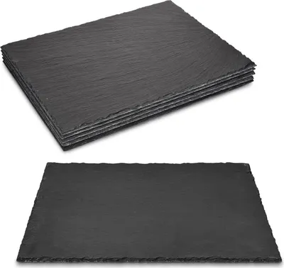 Produktbild von Navaris Schiefer Teller Platzset 6-teilig - 38x28cm Schieferplatten 6x Servierplatte für Sushi Käse - Schieferplatte eckig groß in Anthrazit