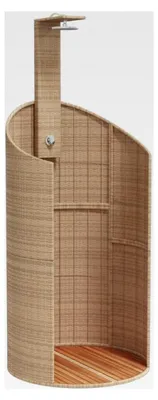 Produktbild von Gartendusche, Außendusche mit Lattenboden aus Stahlrahmen, Terrassendusche für Pool und Schwimmbad, Gartenmöbel, Terrassenmöbel, Beige Poly Rattan und Akazienholz