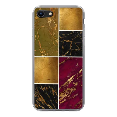 Produktbild von MuchoWow® Handyhülle Schutzhülle Hülle für iPhone SE 2022 Marmor - Gold - Schwarz - Rosa Silikon Softcase Handy Hülle - Schutzhülle