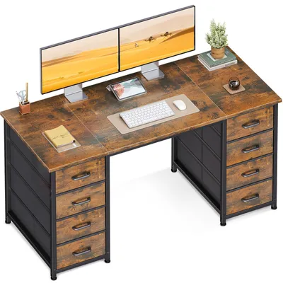 Produktbild von Schreibtisch mit 8 Stoffschubladen, braun, 120x48 cm, für das Büro