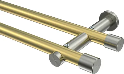 Produktbild von Interdeco Gardinenstange / Vorhangstange Messing-Optik / Edelstahl-Optik, Typ Platon Santo (Kappe) ohne Ringe, 20 mm Ø 2-läufig, 100 cm