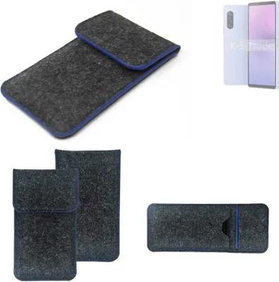 Produktbild von K-S-Trade Handy-Hülle Schutz-Hülle kompatibel mit Sony Xperia 10 V Filztasche Pouch Tasche Case Sleeve Filzhülle dunkelgrau, blauer Rand