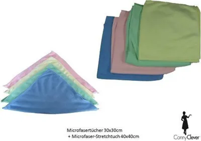 Produktbild von Microfasertücher 4er Pack - 30 x 30 cm + Microfaser- Stretchtuch. 40x40cm von Conny Clever®