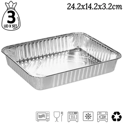 Obrázok produktu pre Hliníkové misky – misky na pečenie a grilovanie – obdĺžnikové – 24,2 x 14,2 x 3,2 cm – sada 4 kusov – bez pokrievky