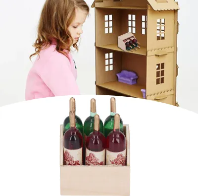 Zdjęcie produktu dla Domek dla lalek Butelki na wino 1:12 Miniaturowy napój Czerwony Mini dekoracja Ozdoba Akcesoria kuchenne
