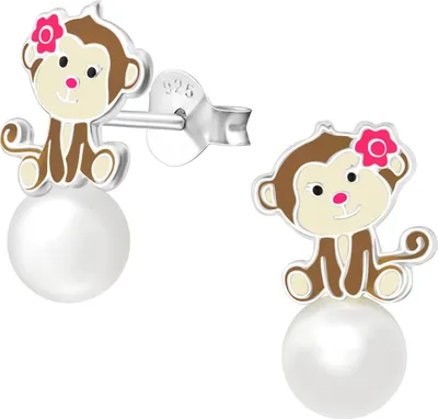 Produktbild von Kinder Ohrringe Ohrstecker 925 Sterling Silber Affe mit Perle