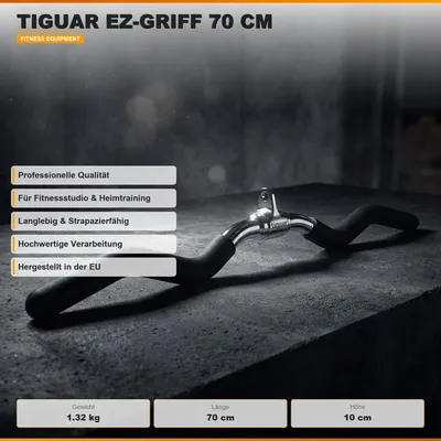 Image de tiguar Curl Bar 70 cm - poignée de traction à câble courbée pour traction supérieure/inférieure - ergonomique, antidérapante & avec articulation tournante - pour l'entraînement du biceps & du triceps