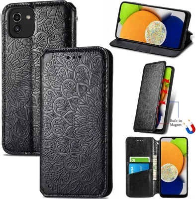 Produktbild von König Design Hülle kompatibel mit Samsung Galaxy A03 Kunstleder Handyhülle - Handy Case Schwarz