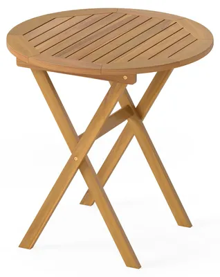 Immagine prodotto di KOMFOTTEU Tavolino pieghevole per balcone, diametro 67 cm, tavolino rotondo in legno di acacia, tavolo pieghevole salvaspazio con struttura a X, resistente fino a 80 kg, tavolo da giardino per balcone, terrazza e giardino, finitura naturale