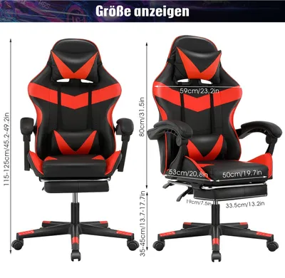 Imagen del producto de Silla de juego ergonómica con altura ajustable y reposapiés abatible