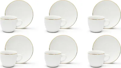 Produktbild von Excelsa Set mit 6 Espressotassen mit Untertassen Gold Porzellan 7 cl Weiß