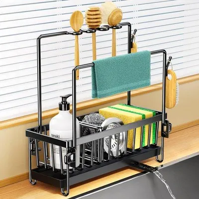 Produktbild von Famanu Gootsteenorganizer Edelstahl mit abnehmbarer Abtropfschale - Schwarz