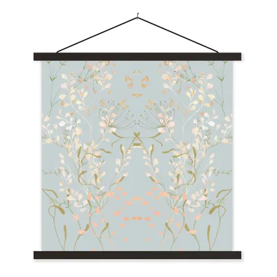 Produktbild von MuchoWow® Textilposter Blau - Design - Blumen - Pastell 60x60 cm mit schwarzem Rahmen - Posteraufhänger