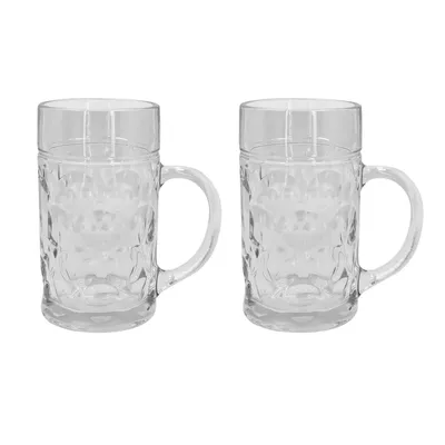 Immagine prodotto di Set da 2 boccali da 1 litro in vetro resistente; classico boccale da birra con manico robusto; bicchiere da birra