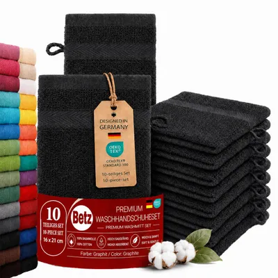 Produktbild von Betz 10 Stück Waschhandschuhe 16x21 cm PREMIUM 100% Baumwolle Farbe: graphit, KI-generiertes Bild