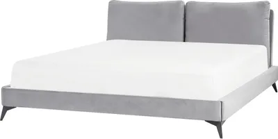 Zdjęcie produktu dla BELIANI Łóżko ze stelażem szare tapicerowane welurem 180 x 200 cm z grubym wezgłowiem nowoczesny design