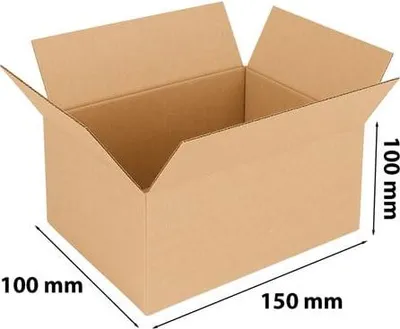 A brown cardboard box with dimensions indicated by text and lines.