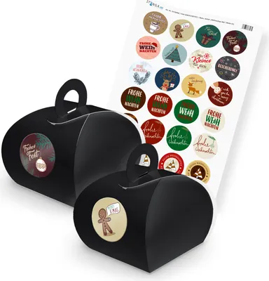 Produktbild von itenga SET Weihnachten Mix (Motiv 47) 24x Geschenkschachtel mit Griff schwarz +