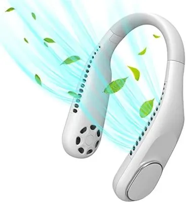 Produktbild von Tragbarer, blattloser Halsventilator, 4000 mAh, wiederaufladbar, 3 Geschwindigkeiten, Mini-Ventilator mit 360°-Kühlung, leise hängender Halsventilatoren, Weiß