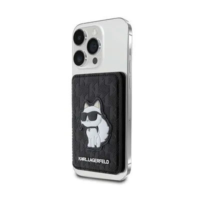 Produktbild von Karl Lagerfeld KLWMSPSAKHCK Schwarzes Saffiano-Monogramm-Choupette-MagSafe-Kartenportemonnaie