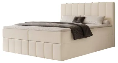 Produktbild von Boxspringbett NOVA 180x200 Paneel-Optik Bettkasten Bonellmatratze Hellbeige Samt