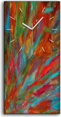 Produktbild von Wohnzimmer-Bild Leinwand Uhr Geräuschlos 30x60 Malerei Abstrakte Kunst Bunt - weiße Hände