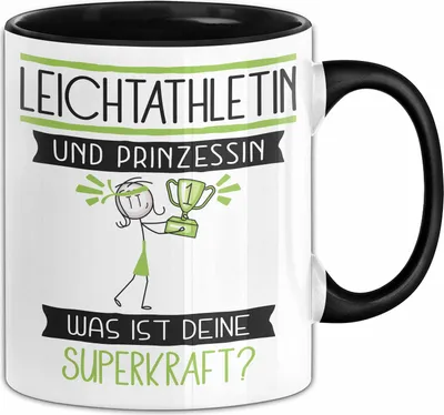 Produktbild von Leichtathletin Und Prinzessin Tasse Geschenk Für Eine Leichtathletin Geburtstag Was Ist Deine Superkraft (Schwarz)