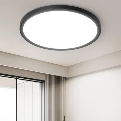 Image de ZMH Plafonnier LED Plafonnier plat Chambre à coucher 18CM Lampe de salle de bain 15W Lampe de cuisine Chambre à coucher noir Eclairage du plafond Lampe de couloir Plafonnier salle de bain 6500K pour cuisine couloir