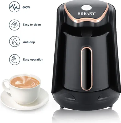 Obrázek produktu pro SOKANY Elektrický turecký kávovar s konvicí na 250 ml/1 šálek kávy, kávovar na espresso pro jeden šálek, 600 W ohřívací konvice na kávu, 5 minut rychlé přípravy s indukcí, funkce ochrany proti odkapávání