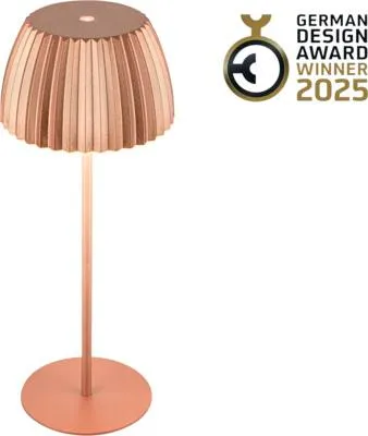 Immagine prodotto di Briloner RIFFLE Lampada da tavolo LED senza fili IP44, dimmerabile, touch, batteria ricaricabile, vincitrice del German Design Award 2025, color rame, Ø14,5 x 36,5 cm